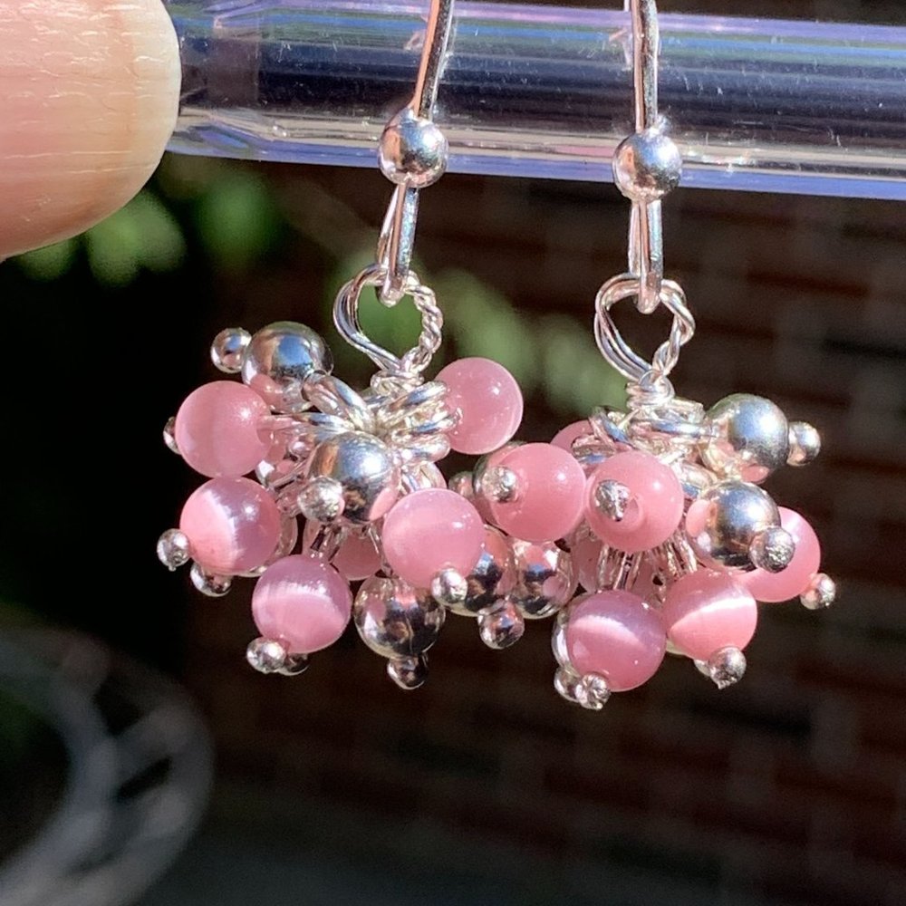 Dazzling Women's Silver Cluster Earrings With Pink & Silver Accents